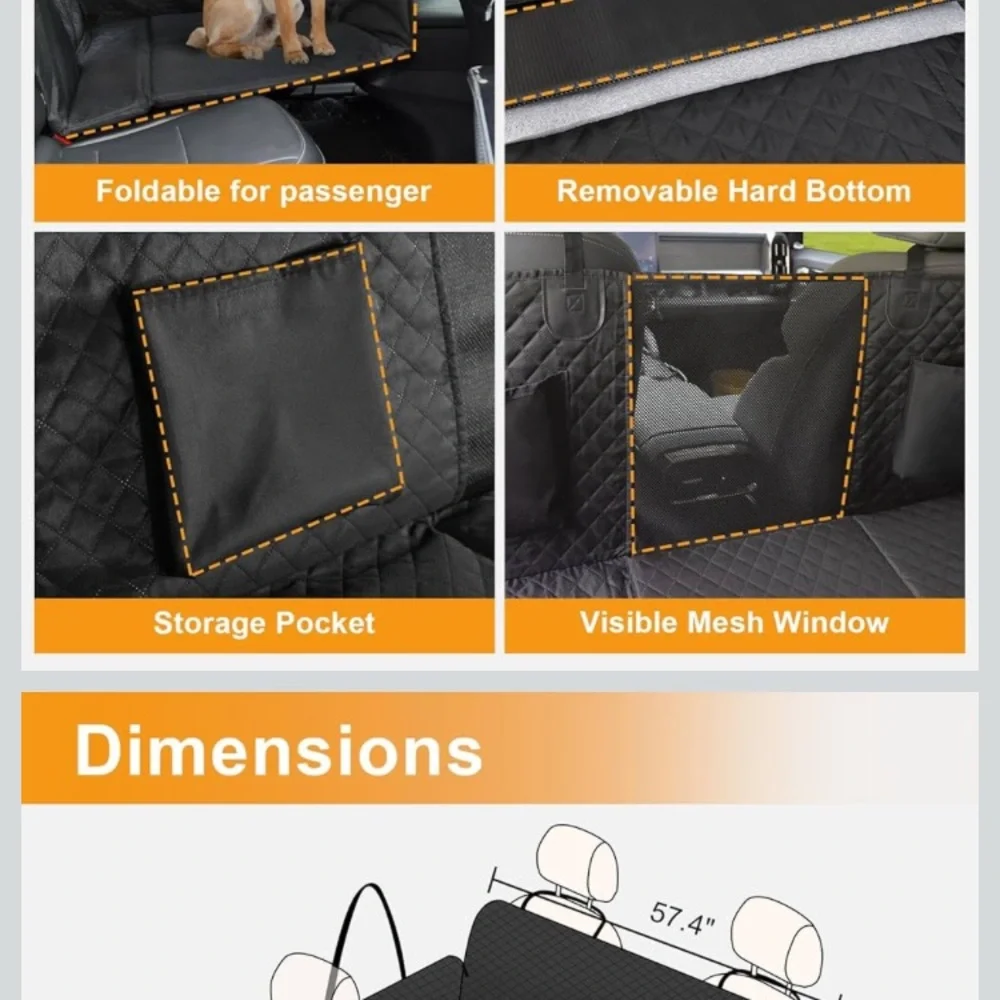 X-LargeHonest Back Seat Extender for Dogs, 57.4W 30.3L Hard Bottom NWT